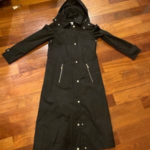 Calvin Klein Women Black Full Length Waterproof Rain Coat Sz Sml Pit 18” Across